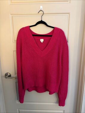 Target Oversized Hot Pink V-Neck Ribbed Knit Sweater